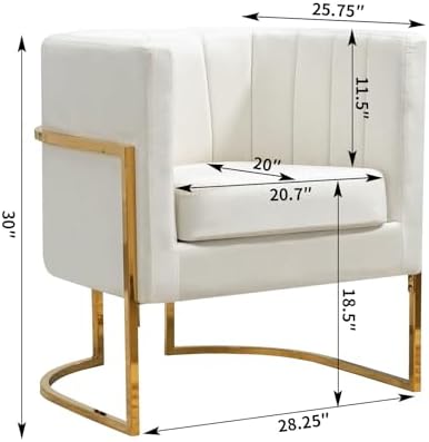 Velvet Accent Chairs Set of 2, Mid Century Modern Upholstered Barrel Armchair with Pillow for Living Room, Comfy Single Club Chair with Metal Gold Legs for Bedroom, White