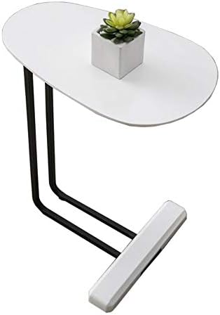 Telephone Table, C-Nordic Wood Side Table,Living Room Sofa Telephone Table,Elliptical Side Table,Iron Small Coffee Table,2 Colors(Color:White,Size:18.8911.8122.63in)