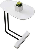 Telephone Table, C-Nordic Wood Side Table,Living Room Sofa Telephone Table,Elliptical Side Table,Iron Small Coffee Table,2 Colors(Color:White,Size:18.8911.8122.63in)
