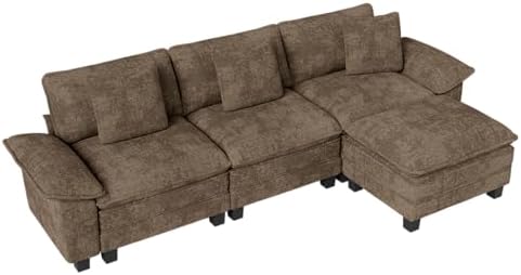 MIXPATIO 124" 4-Seat L Shaped Modular Sectional Sofa,Chenille Taupe | Modern Sectional Couches for Living Room, Wider Armrest and Deep Seat, Comfy Cloud Sofa, Soft Chenille Furniture