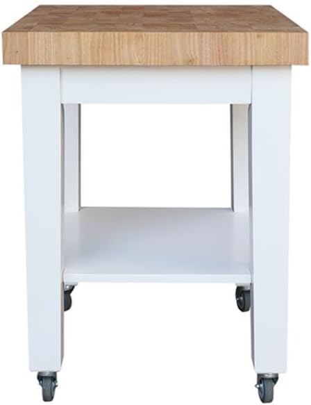 Pemberly Row Parawood Kitchen Island, 24" W x 24" D x 33" H, Solid Rubberwood Construction, Counter-Height Workspace, 4 Casters with 2 Locking, Traditional Elegant Design for Functional Kitchen Use