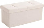 Storage Ottoman Bench Foldable Footrest Foot Stool, 30" Fabric Cream | Small Ottoman Foot Rest Seat Shoe Bench Flip-Top forliving Room End of Bed Bedroom Couch Dorm, 80L Folding Upholstered Chair