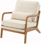 Karl home Mid-Century Modern Accent Reading Chair, Beige | Linen Upholstered, Solid Wood Frame, Soft Cushion, Lumbar Pillow, Lounge Armchair for Living Room, Bedroom, Balcony, Study