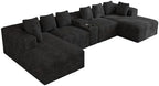 ONEMMLION 143" Oversized Cloud Sectional Couch for Living Room, Black | Corduroy, Fluffy Big U-Shaped Modular Sofas, Memory Foam, 19" Comfort-Height Seating, Cup Holder, USB Port, Storage Console