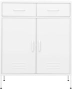 White Steel Cabinet 31.5x13.8x40 in, 2-Door Pantry w/ 2 Drawers, Adjustable Shelf, 220 lb Load for Bath/Kitchen/Garage