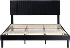 Allewie King Platform Bed Frame, Velvet Upholstered with Adjustable Vertical Channel Tufted Headboard, Mattress Foundation with Strong Wooden Slats, Box Spring Optional, Easy Assembly, Black