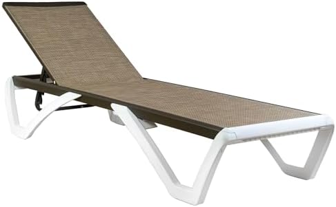 Kozyard Outdoor Chaise Lounge Chair, Full Flat Adjustable Patio Lounger with Aluminum Frame & Resin Legs, Textilene Fabric for Poolside, Backyard & Beach (Beige, Chair)