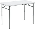 White 40" L x 20" W Plastic Adjustable Height Fold-in-Half Folding Table