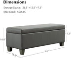 41" Storage Ottoman, Storage Bench with Safety Hinge, Upholstered Synthetic Leather Ottoman Bench for Bedroom, Living Room, Entryway, Hallway, Foot Rest, Support 500lbs, Grey