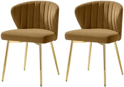 TINA'S HOME Velvet Dining Chairs Set of 2, Modern Upholstered Side Chair with Golden Legs, Small Cute Armless Accent Chair for Living Room, Kitchen, Bedroom, Beauty Room, Golden