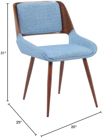 Armen Living Panda Mid-Century Upholstered Dining Chair in Walnut Finish with Light Blue Fabric Seat