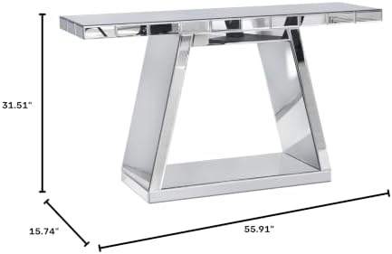 56" Silver Mirrored Console Table, Rectangle Glass Couch Behind Sofa Table with Trapezoid Base, Narrow Long Rectangular Accent Table for for Living Room Hallway Entryway Foyer Entrance