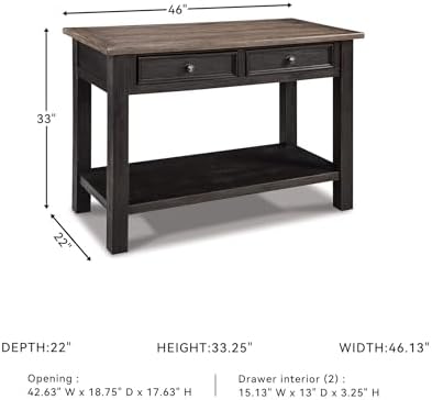 Signature Design by Ashley Tyler Creek Farmhouse Console Table, 2 Drawers | Behind couch table, Solid and engineered wood and veneers, 22-inch deep display shelf, Farmhouse sofa table
