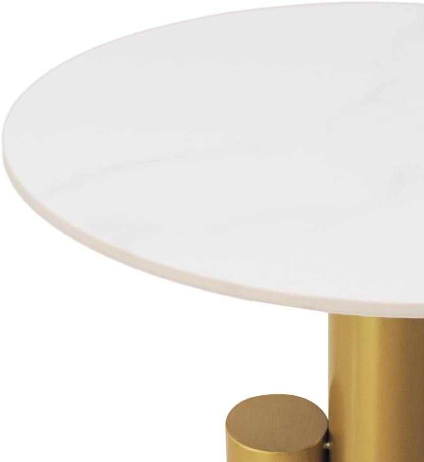 Side Table with Marble Top Metal White End Table Modern Sofa Side End Table Coffee Round Side Desk for Couch Living Room Bedroom