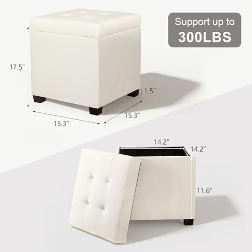 15 inch Square Storage Ottoman with Tray Lid,Modern Tufted Fabric Cube Coffee Table with Storage,Upholstered Ottoman with Removable Top for Living Room, Bedroom