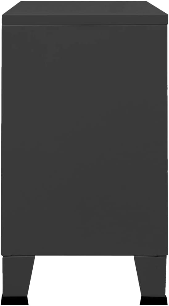 Metal and Glass Sideboard, Black Industrial Buffet Cabinet with 3 Doors, Accent Storage Credenza for Dining or Living Room, Matte Finish, 41.3 x 13.8 x 24.4 Inches