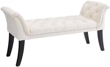 Upholstered Ottoman Bench with Armrest & Button Tufting, Great for Entryway Dining Room and More