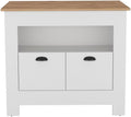 Kitchen Island Geneva, White/Macadamia with Spacious Workspace and Ample | 40.5" x 27.5" Macadamia countertop with ample storage and engineered wood frame