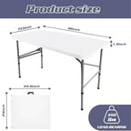 Camp Field 4FT Folding Table, Heavy Duty, 330 lb Capacity, White | 4 Foot table for dining, parties, games, picnics and camping, with durable plastic top and space-saving folding design.