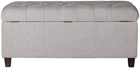 Homepop Home Decor | Tufted Ainsley Button Storage Ottoman Bench with Hinged Lid | Ottoman Bench with Storage for Living Room & Bedroom, Grey