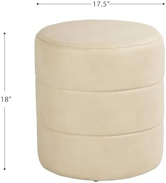 Spatial Order 18" Round Ottoman - Cream Faux Leather