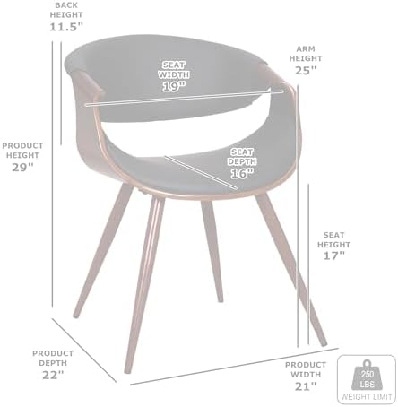 Armen Living Butterfly Mid-Century Dining Chair in Walnut Finish and Blue Fabric - Set of 2