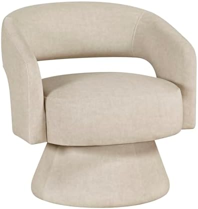 Lexicon Swivel Accent Chair, Modern Velvet Round Barrel Chair, Taupe | Swivel Chair with Open Back, Plush Foam Cushions, Metal Swivel Base for Living Room/Bedroom/Office/Small Spaces