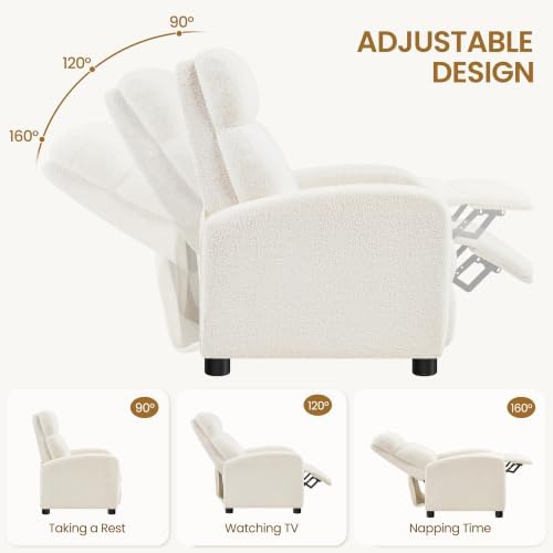 Yaheetech Recliner Chair with 3 Adjustable Angles Living Room Chairs Ivory