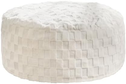 Hobestluk Adults Bean Bag Chair 4FT Big BeanBag Chair Extra Large Oversized | Memory Foam,Washable Cover,Unique Fluffy Plaid,Comfy Big Bean Bag with Filler Lounging Gaming Bedroom Living Room | White 4FT