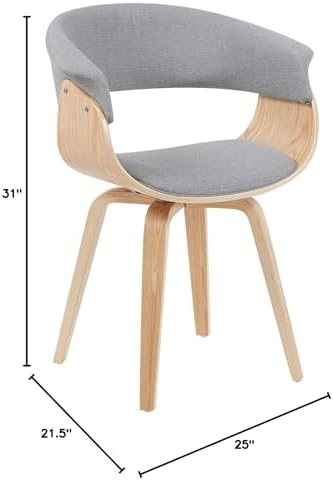 Armen Living Summer Mid-Century Upholstered Dining Chair in Grey and Patterned Oak Finish