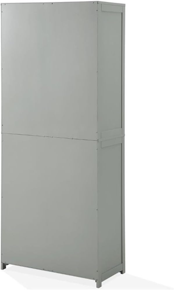 Pemberly Row Tall Wood Pantry Cabinet with Adjustable Shelves, MDF and Birch Veneer, Gray and Nickel Finish, Shaker-Style Doors, 67 in H x 28 in W x 15 in D, Kitchen, Bathroom, or Home Organization