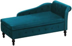 Velvet Chaise Lounge w/Right Armrest & Storage Space, Teal | Button Tufted Lounge Sofa w/Lumbar Pillow, Lounge Chair Indoor, Upholstered Chair for Bedroom, Living Room,Office