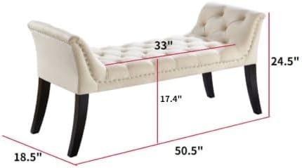 Upholstered Ottoman Bench with Armrest & Button Tufting, Great for Entryway Dining Room and More