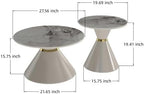 Modern Round Nesting Coffee Tables Set of 2, Marble‑Look Tabletop with Base | Stackable Nesting Coffee Tables, Round Faux Marble Top with Tapered Metal Base Gold Detail for Home Living Room