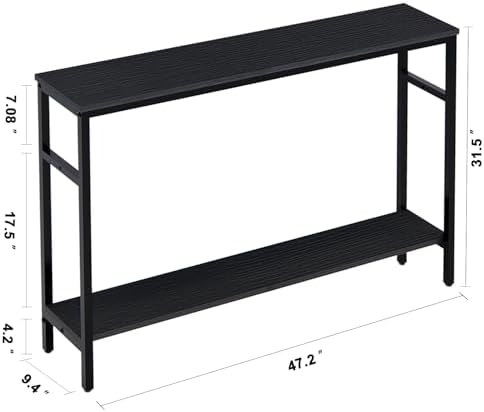 Timberer Narrow Console Table, 47 Inch Sofa Table with Adjustable Shelf | 2-Tier Long Skinny Table for Hallway, Entryway, Living Room, Foyer, Black