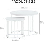 Garden 4 you Nesting Coffee Table, 23.6" Round Coffee Table Set of 2, Wooden Nesting Table with Metal Frame, Ceter Tables for Living Room Bedroom Balcony, White