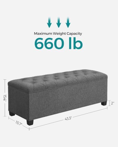 SONGMICS Storage Ottoman Bench, Foot Rest with Legs, Load up to 661.4 lb | End of Bed Bench, Storage Chest, 43.3 x 15.8 x 15.8 Inches, Slate Gray and Ink Black, MELISA Collection ULSF088G01