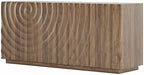 4-Door Sideboard Buffet Cabinet, 59'' Wood Kitchen Storage Cabinet Sideboard with Water Ripple Doors & Suspended Base, 2 Tiers Mid Century Modern TV Stand for Living Dining Room, Walnut