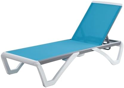 Kozyard Outdoor Chaise Lounge Chair, Full Flat Adjustable Patio Lounger with Aluminum Frame & Resin Legs, Textilene Fabric for Poolside, Backyard & Beach (Aqua, Chair)