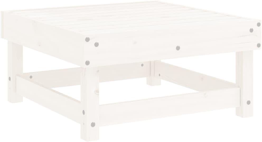 Outdoor Patio Footstool with Anthracite Cushion, White Solid Pine Wood Garden Ottoman, Modular Foot Rest for Deck Backyard Poolside