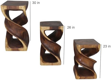 Haussmann Sculptural Double Twist Table, Solid Rain Tree Wood, Walnut‑Tone Oil