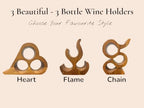 Handmade Solid Acacia Wood Wine Bottle Holder, 3-Bottle Heart Wine Rack, Rustic Countertop Wine Storage, Decorative Home Bar Display
