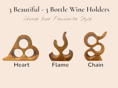 Handmade Solid Acacia Wood Wine Bottle Holder, 3-Bottle Heart Wine Rack, Rustic Countertop Wine Storage, Decorative Home Bar Display