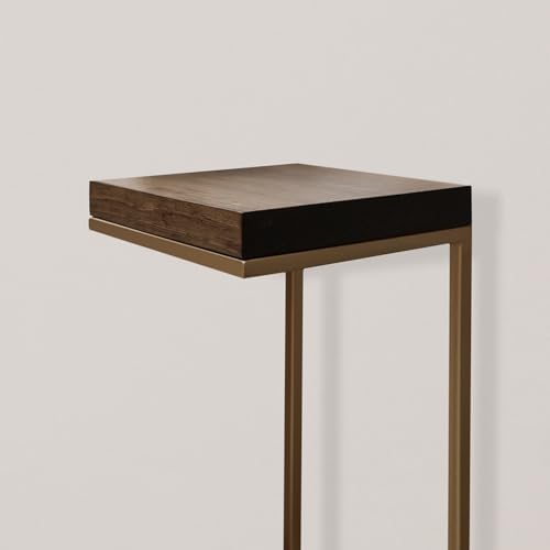 Urbandi C Shape Rustic Side Table for Living Room Couch Tray, Nightstand for Bedroom, End Table, Made in USA from Solid Pine Wood and Strong Metal Base, Comes Fully Assembled (Gold/Jacobean)