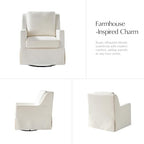 HULALA HOME Farmhouse Swivel Rocker Chair with Washable Slipcover, Ivory