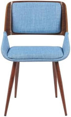 Armen Living Panda Mid-Century Upholstered Dining Chair in Walnut Finish with Light Blue Fabric Seat