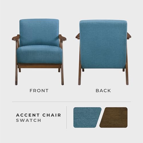 Lexicon Mid Century Modern Accent Chair with Solid Wood Frame in Walnut Finish, Upholstered Living Room Lounge Arm Chair, Thick and Comfy Innerspring Seat Cushion, Linen-Look Fabric, Blue | Upholstered Living Room Lounge Arm Chair, Thick and Comfy
