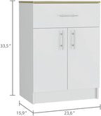 Pantry Organizer Cabinet 33" H,Buffet Kitchen Sideboard,One Drawer,Two Interior Shelves,Two Doors,White,Light Oak
