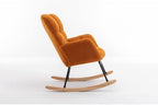 Rocking Chair, Upholstered Teddy Fabric Glider Chair, Lounge Accent Armchair with High Backrest and Thick Cushion, Accent Rocking Chairs for Living Room, Bedroom, Orange