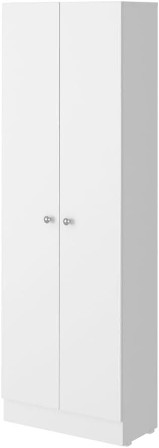 White and Light Oak 4-Door Kitchen Set with Island and Pantry Cabinet | Includes 4-door pantry cabinet with interior shelves and two-top kitchen island